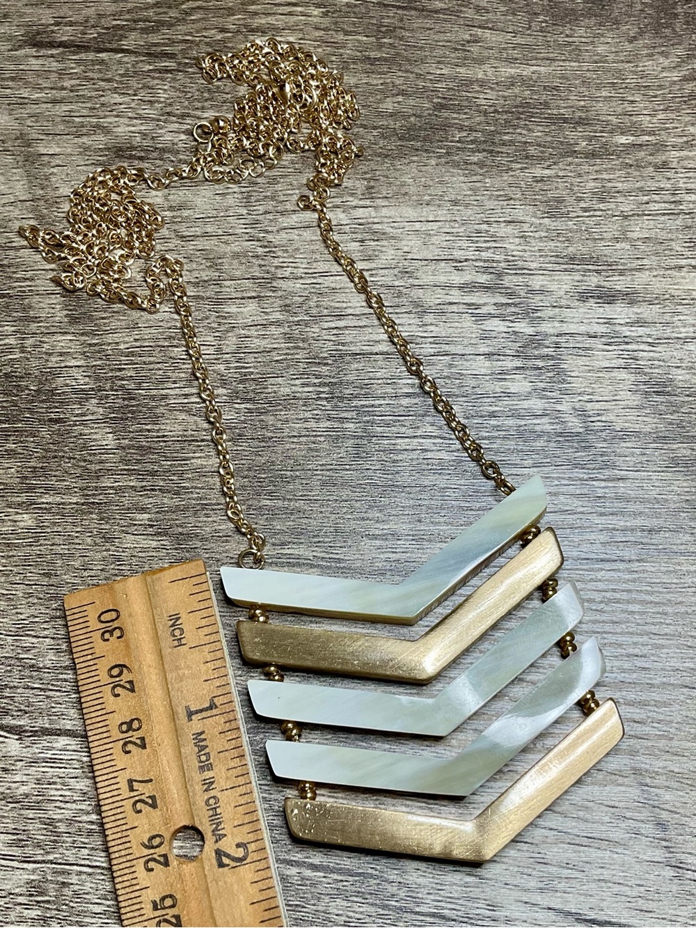 Statement Chevron Necklace Gold Tone Cream Resin Modern Minimalist